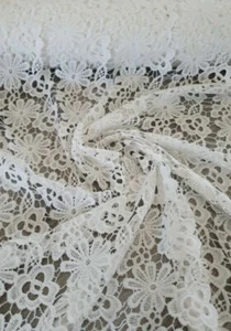 1 m cremeweiß elfenbeinfarben Couture Spitzenstoff Brautkleid Kleiderstoff 47 Zoll breit - Bild 1 von 2