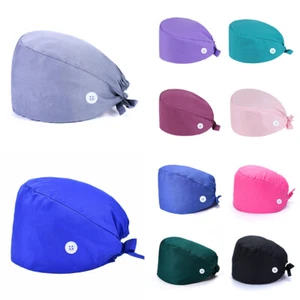 Unisex Cotton Surgical Scrub Cap Doctor Nurse Bouffant Hat Head Cover Adjustable - Picture 1 of 25