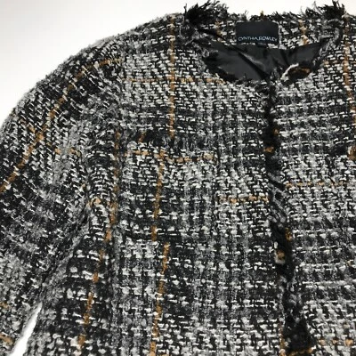 Cynthia Rowley Blazer Jacket Womens Size Medium Multicolor Woven Fringed Edges - Image 1 of 4