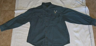 Camisa De Colección Cabela's Azul Bordada Ciervo Manga Larga Algodón Pesado Botón Talla XL Foto 1 de 4