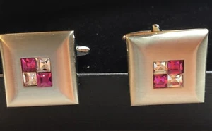 Beautiful Cufflinks With Sparkling Pink & White Glass Crystal Silver Tone VGC - Picture 1 of 6