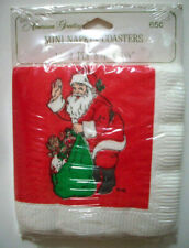 70's mini 3 ply paper napkin coasters Santa with bag of toys unopen package