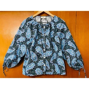 J. Crew Collection Blue Floral Peasant Blouse Ratti Pacific Paisley Print Medium - Picture 1 of 10