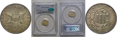 1857 Silver Three Cent   PCGS MS-64  CAC - Image 1 of 3