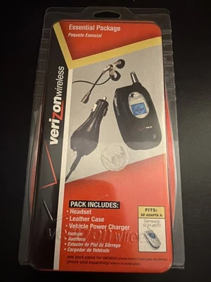 VERIZON WIRELESS ESSENTIALS PACKAGE-  HEADSET, LEATHER CASE , VEHICLE CHARGER - Image 1 of 2