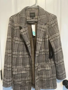 Liverpool Los Angeles Wns Plaid Boyfriend Blazer Tan/black Size Medium - Picture 1 of 5