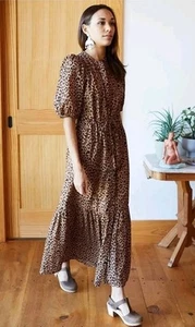 Emerson Fry Lucy Maxi Dress India Collection Leopard Organic Cotton Button Up M - Picture 1 of 6