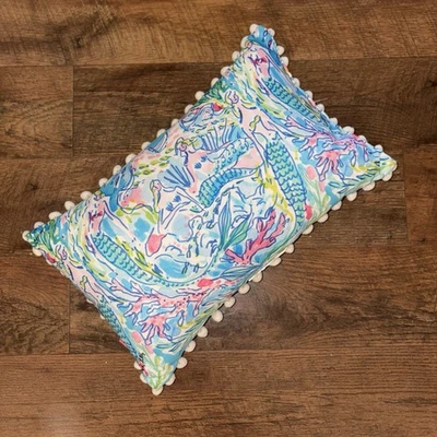 Lilly Pulitzer Blue & Pink With Pom Pom Mermaid Pillow 19"  Rectangle - Image 1 of 3