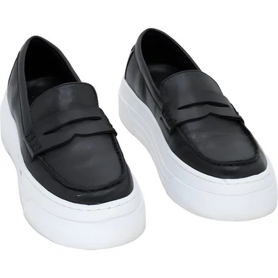 J/Slides Ava Black Leather Platform Slip-On Loafer Sneakers Women's US 9 - Image 1 of 4