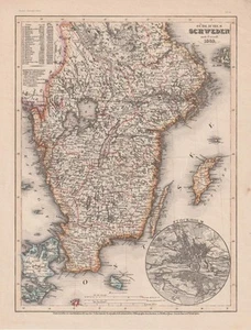 1849 Südliches Schweden Sweden Sverige map Stahlstich-Karte grenzkoloriert - Imagen 1 de 1
