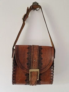Vintage Hand Crafted Tooled Real Leather Messenger Envelope Shoulder Bag Satchel - Picture 1 of 13