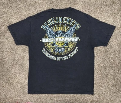 Camiseta Chaquetas Azul Marino EE. UU. Años 90 Espina Trasera de la Flota Talla XL Desteñida Foto 1 de 4