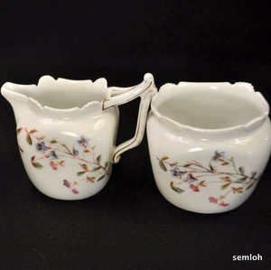 Limoges T&V Creamer & Open Sugar Set 1907 Shell Embossing Hand Painted Floral - Picture 1 of 12