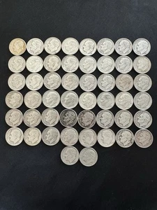 Lot Of 50 Roosevelt 1954 - 1955 Silver Dimes Coins 10C 90% Coin Roll - Picture 1 of 12