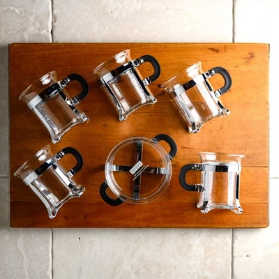 Vintage MCM BODUM CHAMBORD Glass Sugar, Creamer, 4 Coffee Mug Cup Set EXCELLENT - Изображение 1 из 4