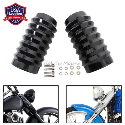 2x Cubierta deslizante de bota de horquilla superior negra de metal para Harley Heritage Softail Fat Boy Foto 1 de 4