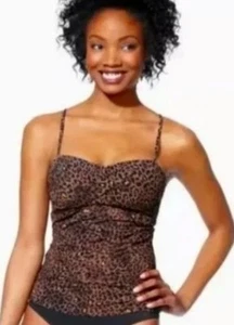 Spanx Assets By Sara Blakely BROWN LEOPARD Tankini SIZE L Swim Top - Picture 1 of 17