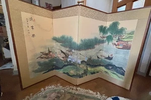 Antico schermo pieghevole giapponese Byobu pannello - Foto 1 di 10