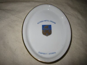 Bandeja de cambio de plato de monedas ovalada Alcron Hotel Praha Praga diamante pulso 4,75" vintage - Imagen 1 de 3