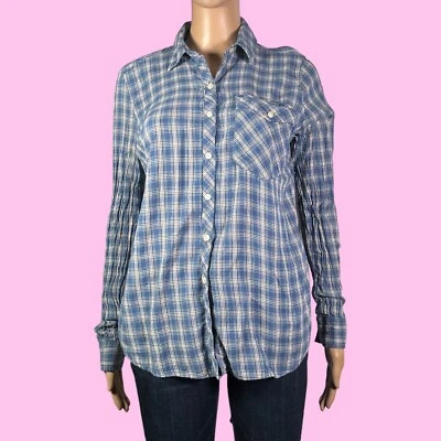 Camisa Delia's Western Azul y Amarillo A Cuadros Botón Frontal Talla Pequeña - "Daniella" Foto 1 de 4