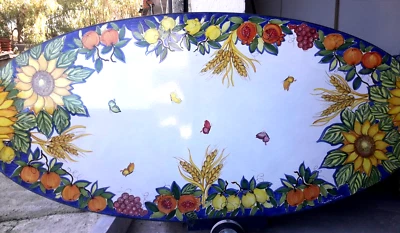 Tavolo in pietra lavica dell'etna dipinto a mano. - Immagine 1 di 4