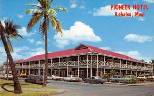 Postal vintage LAHAINA Maui Hawaii Historic Inn PIONEER HOTEL Roadside década de 1960 - Imagen 1 de 2