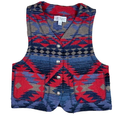 Chaleco de Colección Para Mujer Azteca Tribal Mezcla de Lana Talla Pequeña Western Ranch Boho Hecho en EE. UU. Foto 1 de 4