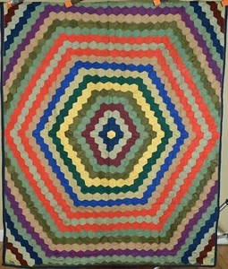 COLORFUL Vintage 30's Mosaic Hexagon Concentric  Bullseye Antique Quilt! - Picture 1 of 8