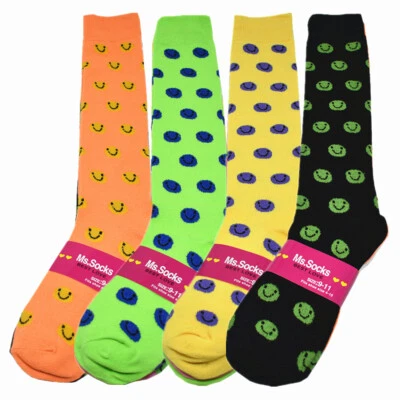 3-12 Pairs For Womens Girls Long Cotton Knee High Smile Dot Tube Socks Size 9-11 - Image 1 of 4