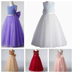 Flower Girl Dress Kids Satin Tulle Wedding Guest Party Gown - Picture 1 of 11