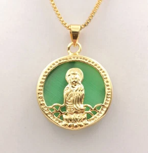 White Multicolor Green Purple Opal 18KGP Guanyin Kwan-yin Round Pendant Necklace - Picture 1 of 76