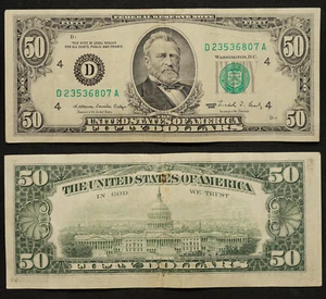 🇺🇸 U.S. 50 Dollar Bill Banknote 1988 Cleveland D FRN F-VF P-484 - Picture 1 of 1