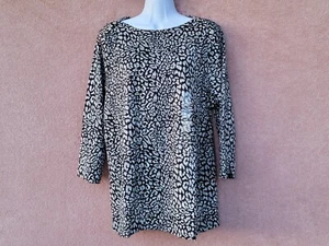 *NEW* Style & Co Black Leopard-Print Cotton 3/4-Sleeve Boat Neck Top - NWT - Picture 1 of 5