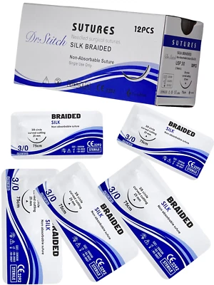 AVON-SURGICAL 3/0 Silk Training Suture Threads Emergency First Aid Kit Tools 12 PACK