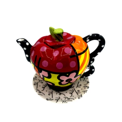 Romero Britto Full Size Ceramic Apple Tea For One Teapot Retired - Image 1 of 4