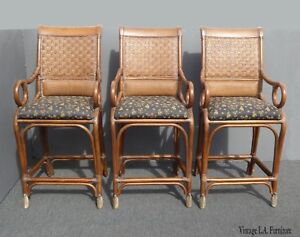 Vintage Bamboo Rattan Style Black & Brown Barstools ~ Tommy Bahama Style  