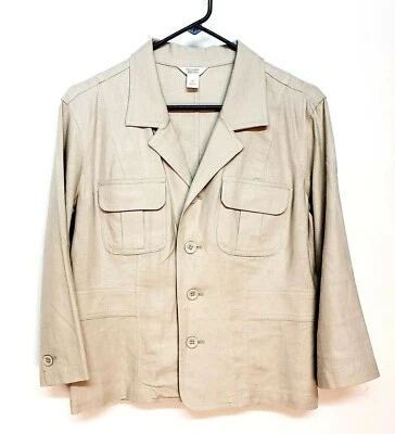 Christopher & Banks 100% Linen Jacket Classic Khaki Beige Women's Medium Blazer - Image 1 of 4