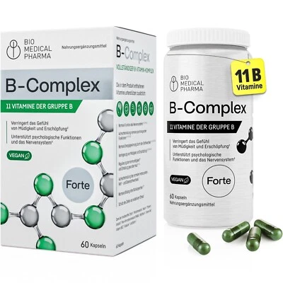 Hochdosierter Vitamin B-Komplex-11 Vitamine - vegan & ohne Zusätze, 2 Monatspack - Bild 1 von 4