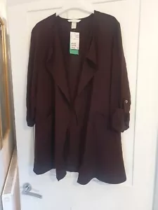 Maroon Red Brown Burgundy Open Front Duster Jacket Bnwt H&M Lyocel size 10 OK 12 - Picture 1 of 3