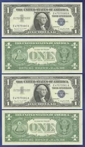 USA 1957-A SILVER CERTIFICATE 1 DOLLAR TWO 2 CONSECUTIVE CHOICE UNC BLOCK EA - Picture 1 of 1