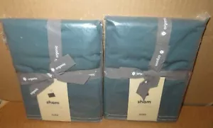 West Elm Organic Washed Cotton EURO Shams Set of Two Petrol Blue Brand New - Picture 1 of 10