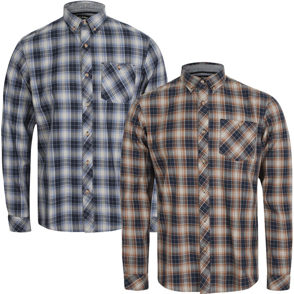 New Mens Tokyo Laundry Branded Roma Checked Long Sleeve Cotton Shirt Size S-XXL - Image 1 of 1
