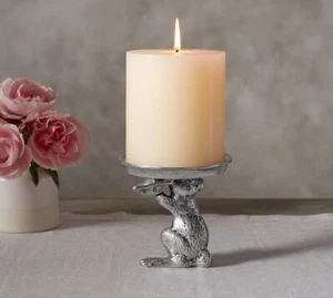 2 Pottery Barn Silver Figural Bunny Pillar Candle Holders ~ New with tag - Picture 1 of 1
