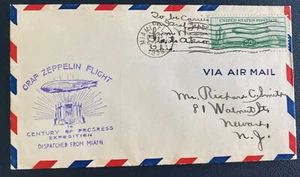 1933 Miami FL Graf Zeppelin LZ 127 #C18 century Progress Cover To Akron Ohio USA - Picture 1 of 2