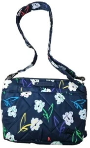 NEW LUG Flare RFID Waterproof Quilted Crossbody Bag Purse Navy Flowers - Picture 1 of 4
