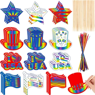 HOWAF 36Pcs USA Patriotic Crafts 4Th of July Memorial Day Scratch Paper Art Kit, - Image 1 of 4