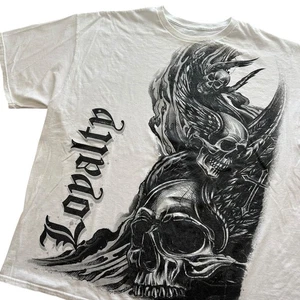y2k Cyber Goth Loyalty Skulls & Wings Graphic Shirt Size 2XL Grunge Skater Alt - Picture 1 of 6