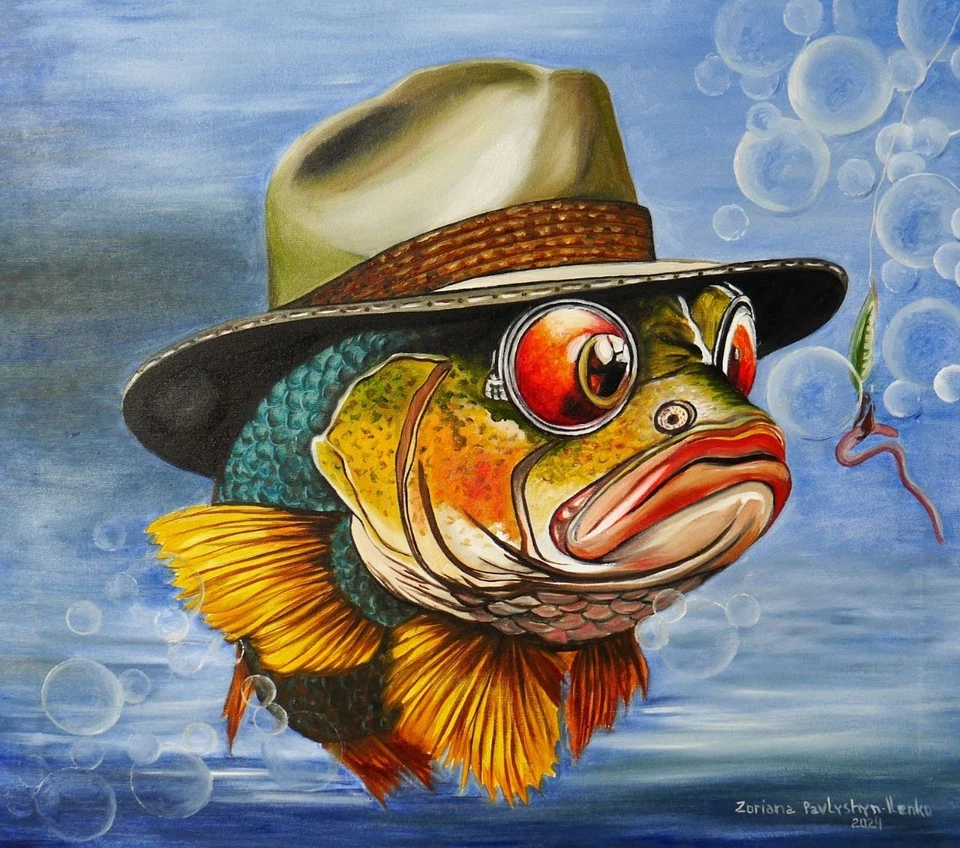 art 207 original painting 68x59 сm oil on canvas ZP  fish modern - Image 1 of 1