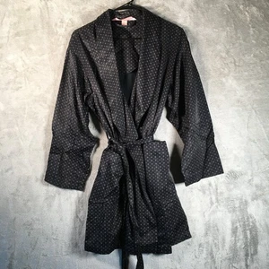Victoria's Secret Kimono Morgenmantel schwarz Seide Flanell gefüttert schwarz Blumen Midi XS/S - Bild 1 von 7