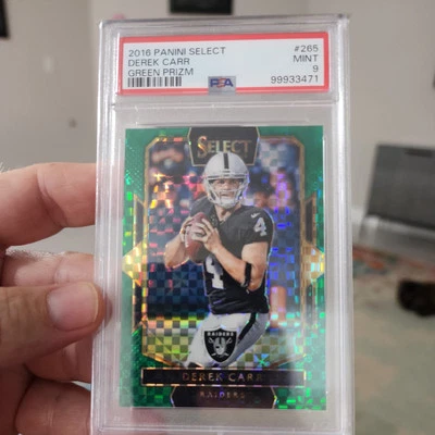 2016 Panini Select Derek Carr Green Prizm #4/5 Jersey match 🔥🏈🔥 GEM PSA9 - Image 1 of 2